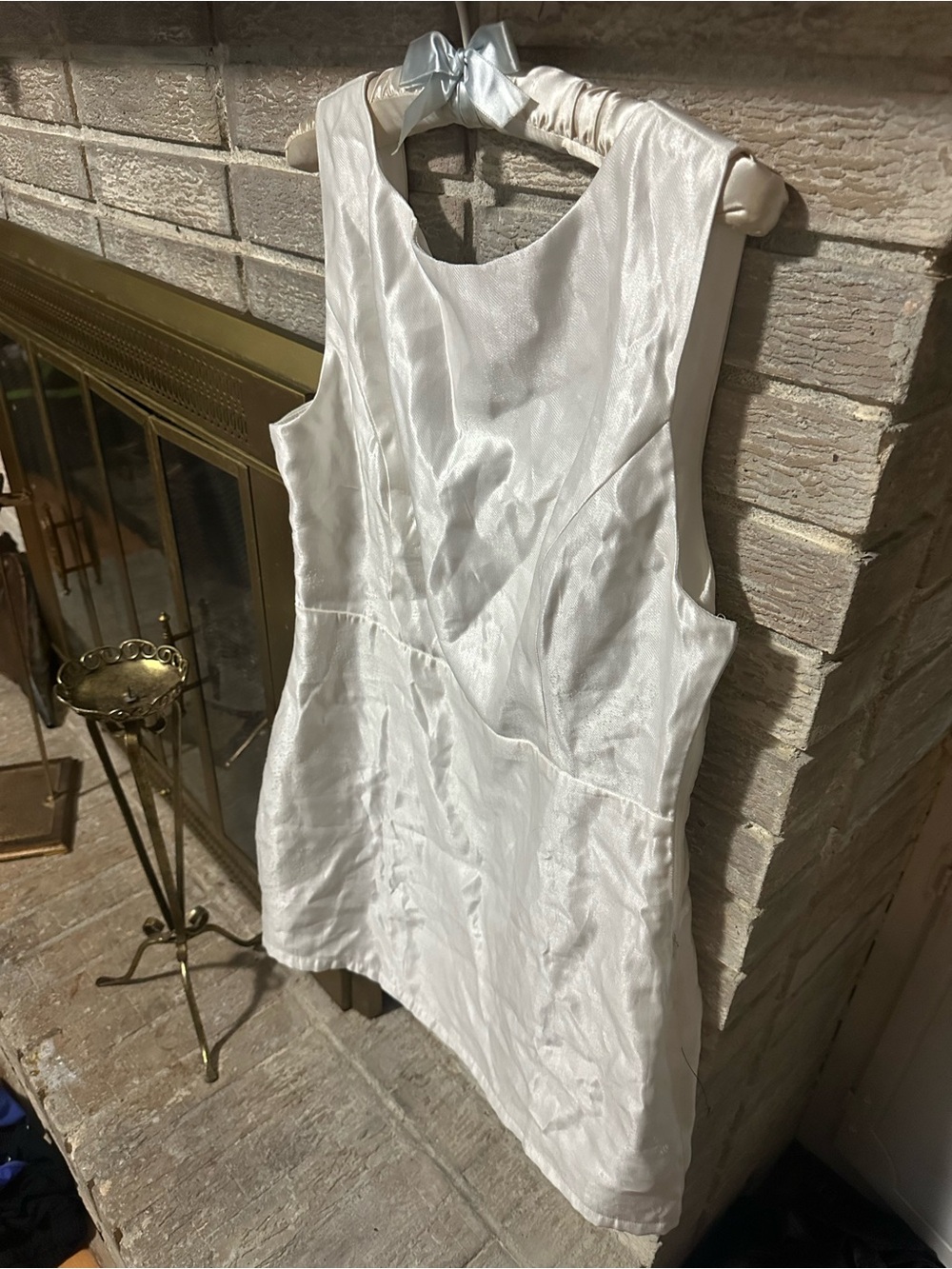 Lulu's White Satin Mini Dress with bow back!